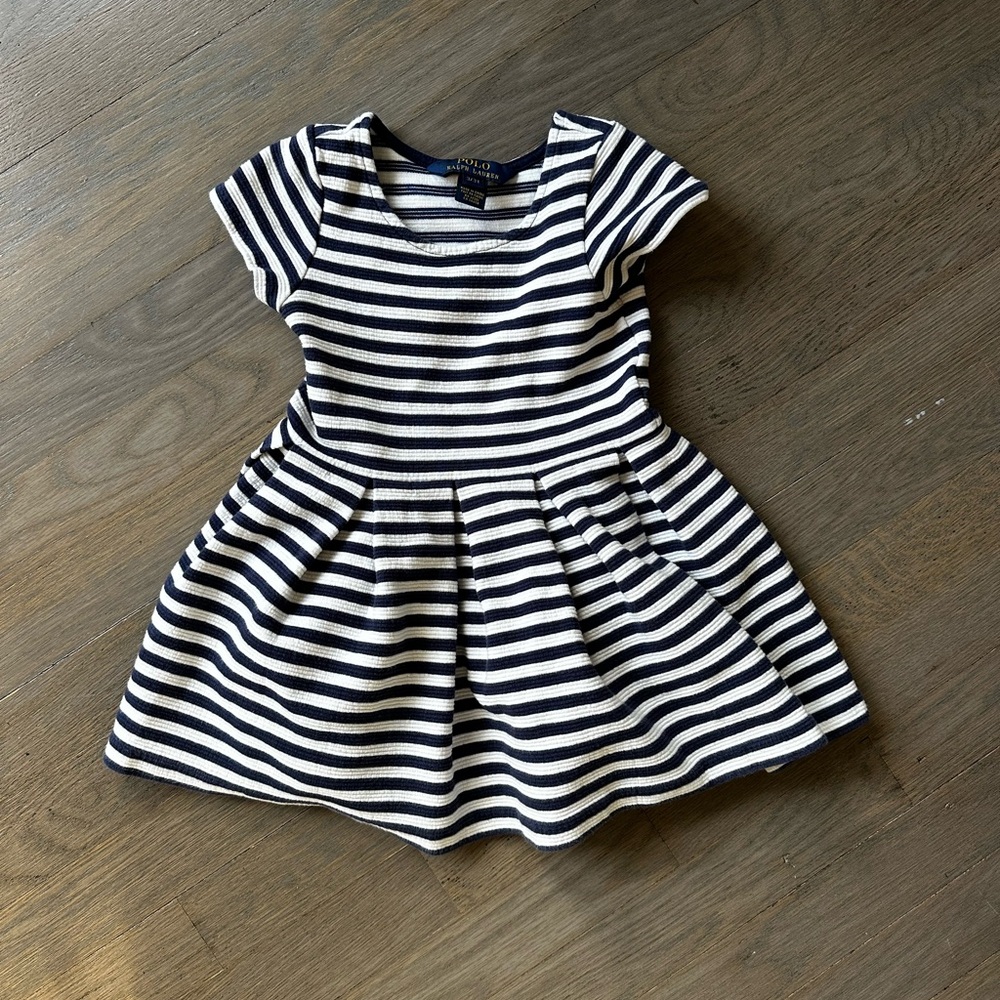 Polo Ralph Lauren Children's Blue and White Striped Dress with Cap Sleeves